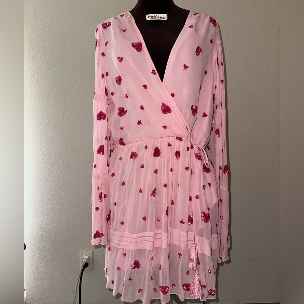 Athena Light Pink Dress with Fuchsia Sequin Hearts
